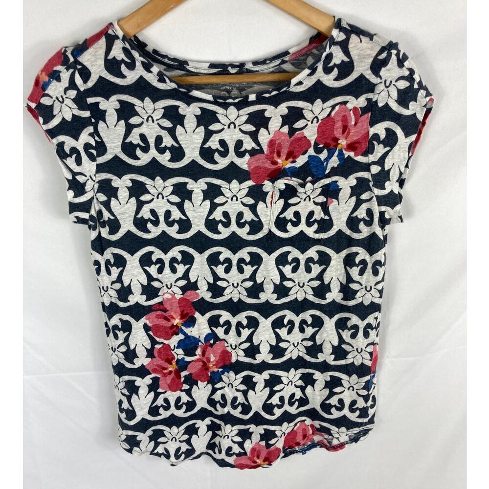 Ann Taylor LOFT Linen Cap Sleeve Patterned Top Size Small
